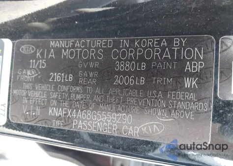 2016 Kia Forte Lx из США, поврежденный, VIN KNAFX4A68G5559290